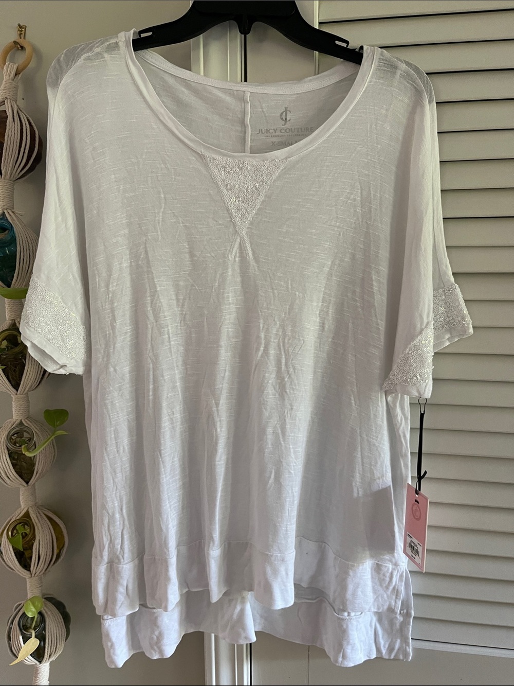 Juicy Couture White Short Sleeve Sequined Accent Tunic